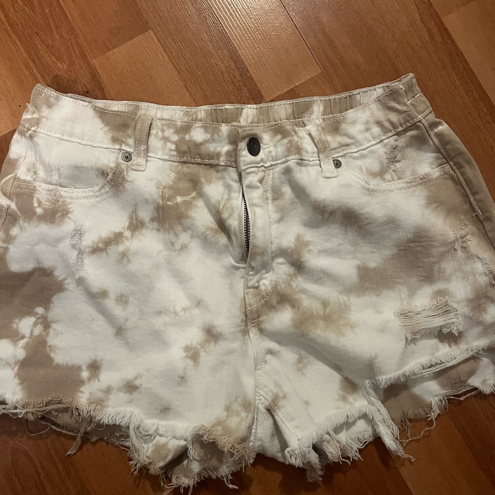 Aerie Tie-Dye Distressed Women's Denim Shorts - Cream Taupe